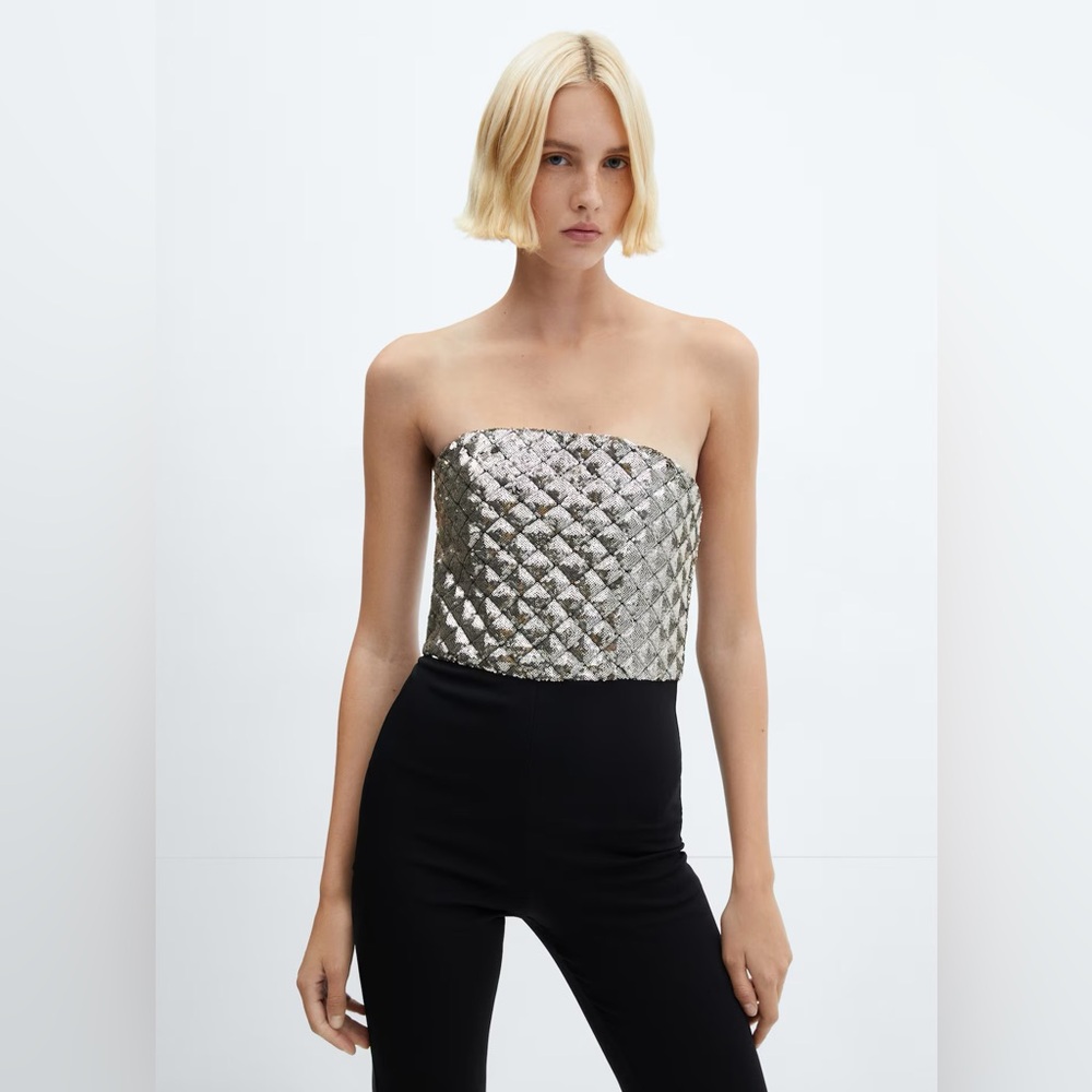 Mango Sequin Strapless Jumpsuit